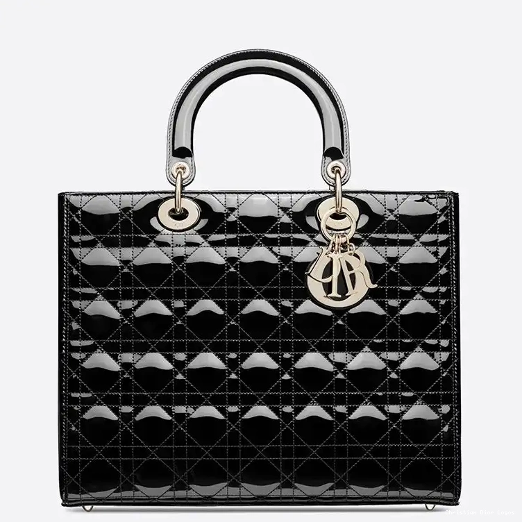 Cheap Patent Calfskin Lady Dior Large Gold Black Bag Cannage 0704 Luxury